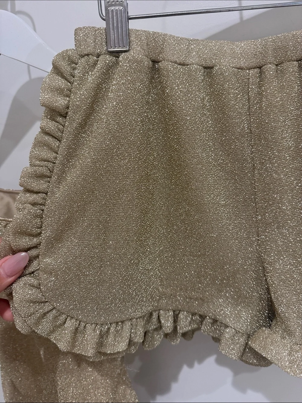 Oséree Kids Gold Lumière ruffled swimsuit & matching shorts size 10/12